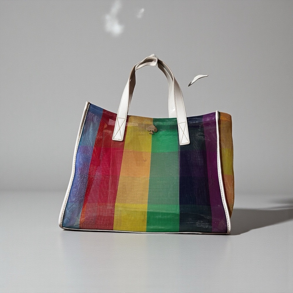 Kate Spade Rainbow Multicolor Striped Mesh Beach Tote Bag